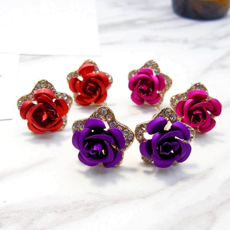 Wholesale Pentagram Inlaid Rose Alloy Earrings