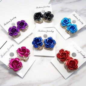 Wholesale Pentagram Inlaid Rose Alloy Earrings
