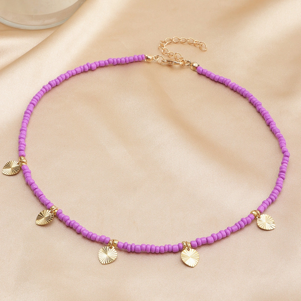 Wholesale Pentagram Moon Rice Beads Alloy Necklace
