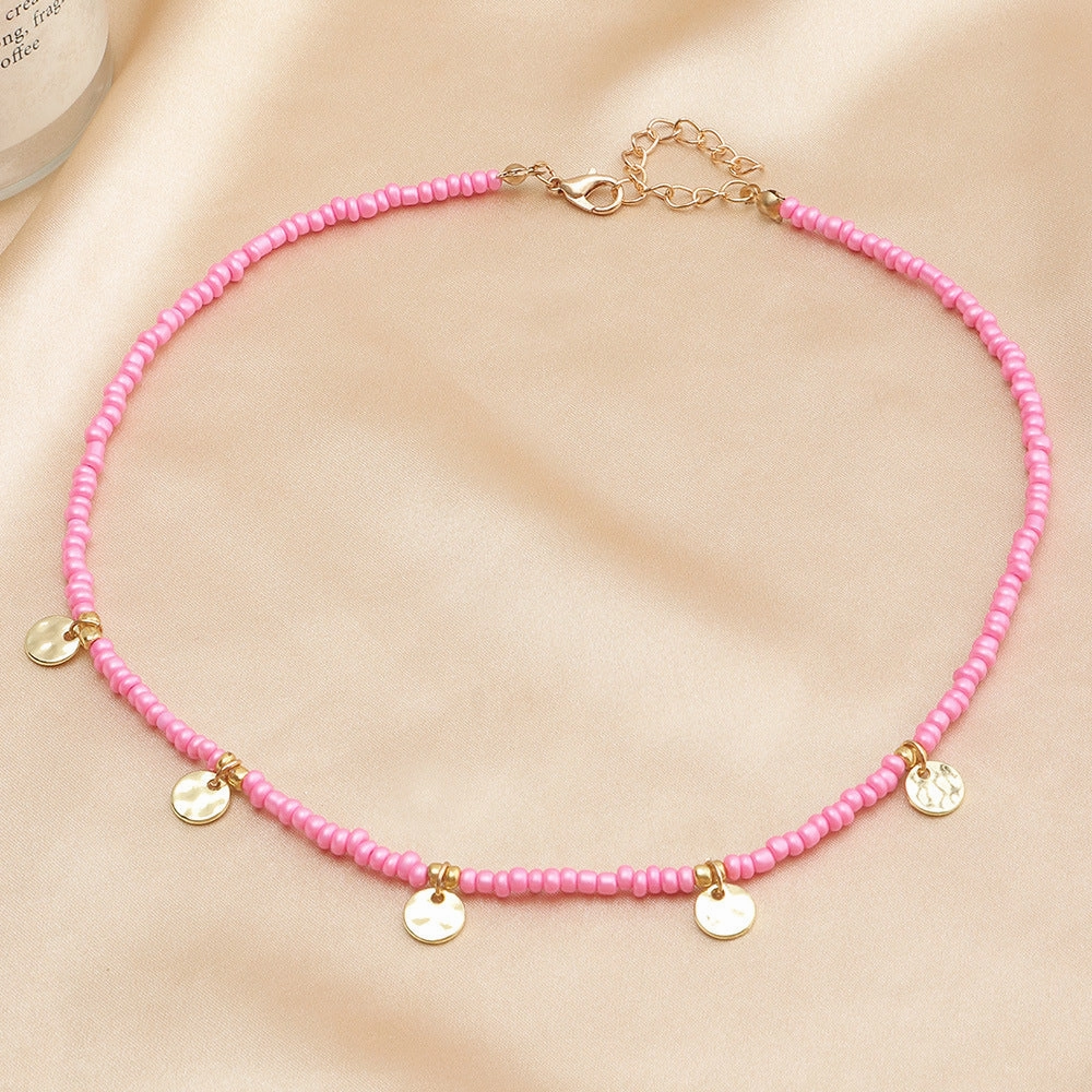 Wholesale Pentagram Moon Rice Beads Alloy Necklace