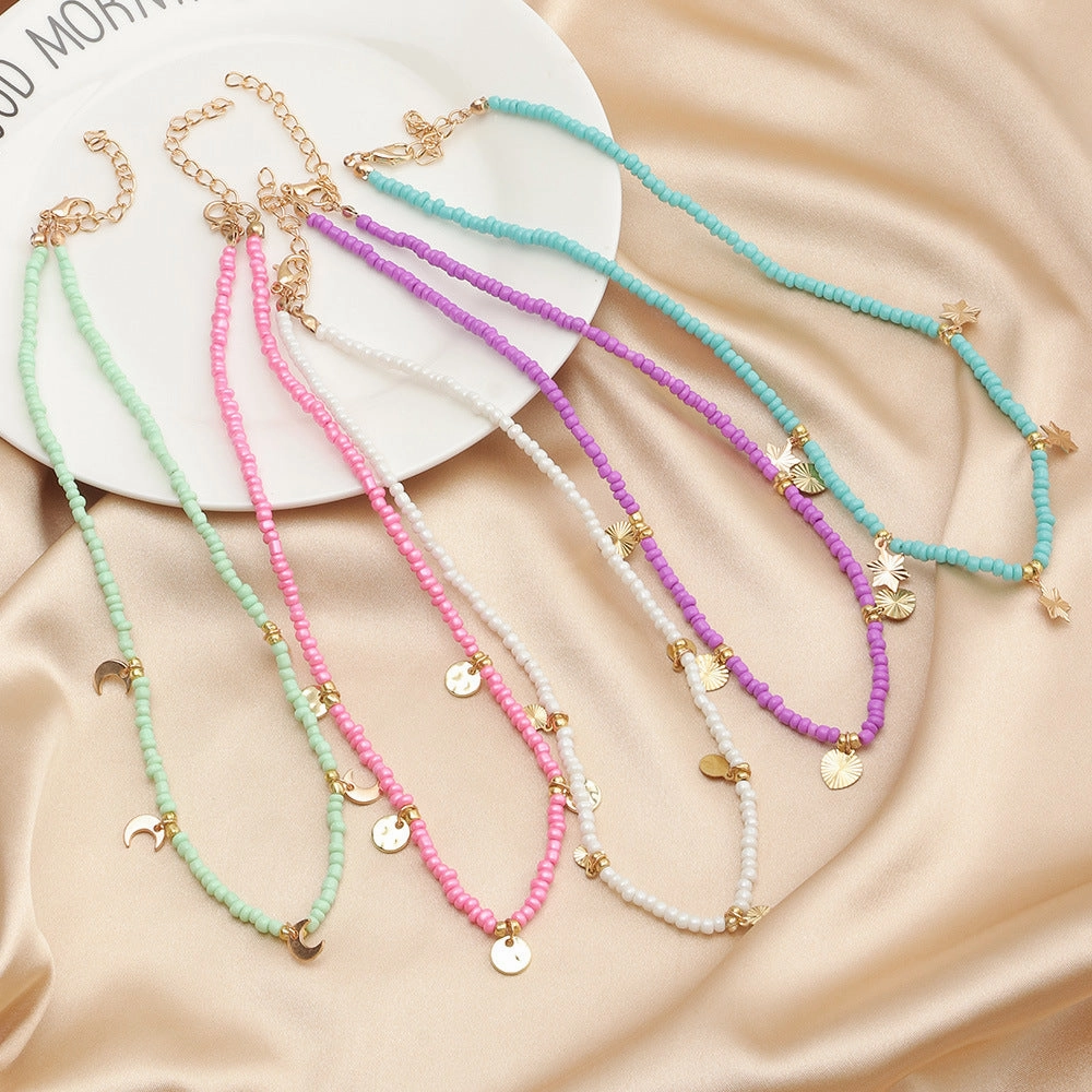 Wholesale Pentagram Moon Rice Beads Alloy Necklace
