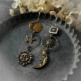 Wholesale Pentagram Sun Moon Long Pendant Alloy Earrings