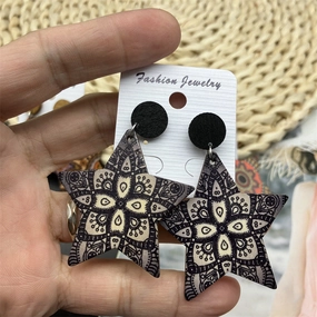 Wholesale Pentagram Vintage Painted Wood Earrings