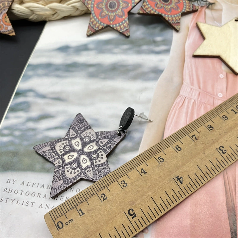 Wholesale Pentagram Vintage Painted Wood Earrings