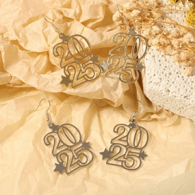 Wholesale Personalized Creative Design Metal Hollow Number 2025 Unique Earrings