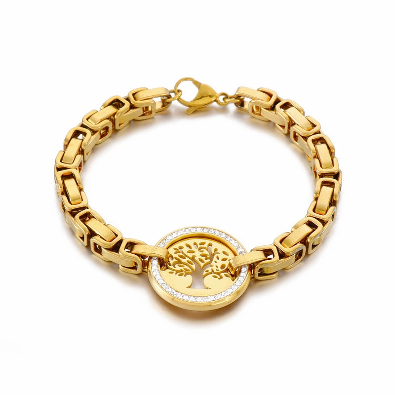 Wholesale Personalized Exaggerated Monolithic Chain Titanium Steel Full Diamond Hollow Tree of Life Christmas Bracelet
