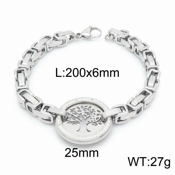 Wholesale Personalized Exaggerated Monolithic Chain Titanium Steel Full Diamond Hollow Tree of Life Christmas Bracelet
