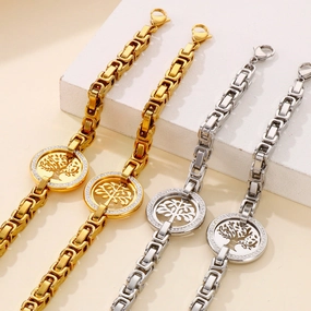 Wholesale Personalized Exaggerated Monolithic Chain Titanium Steel Full Diamond Hollow Tree of Life Christmas Bracelet