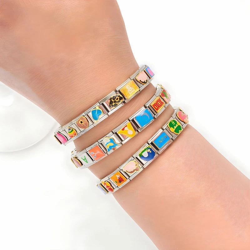 Wholesale Personalized Hand-stitched DIY Pattern Stainless Steel Combination Bracelet