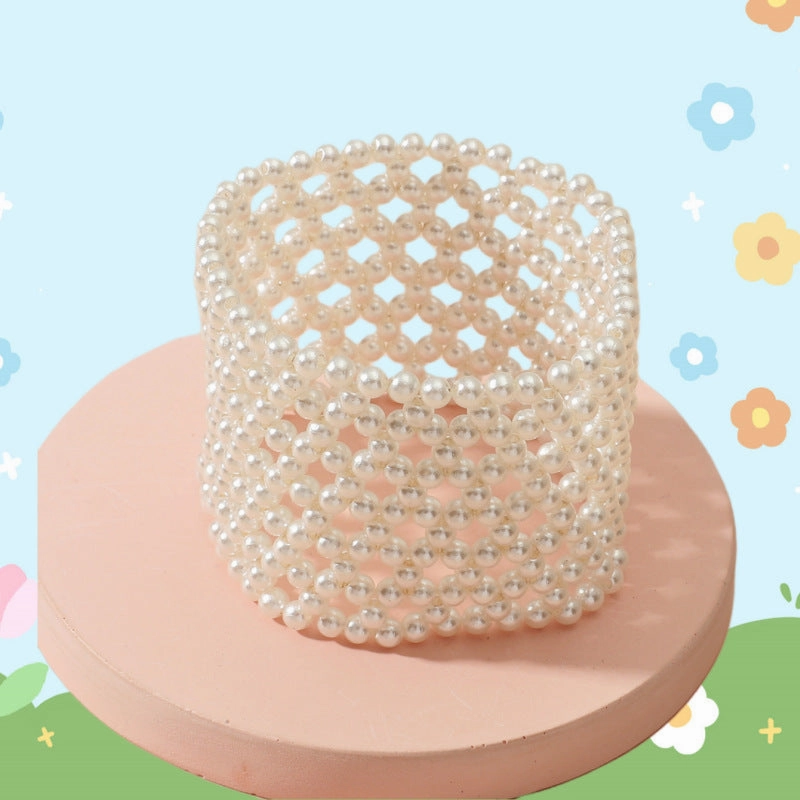 Wholesale Personalized Hollow Out Elastic Pearl Imitation Hand Woven Bracelets