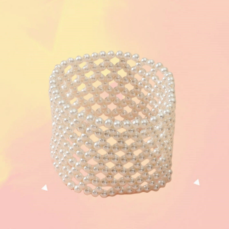 Wholesale Personalized Hollow Out Elastic Pearl Imitation Hand Woven Bracelets