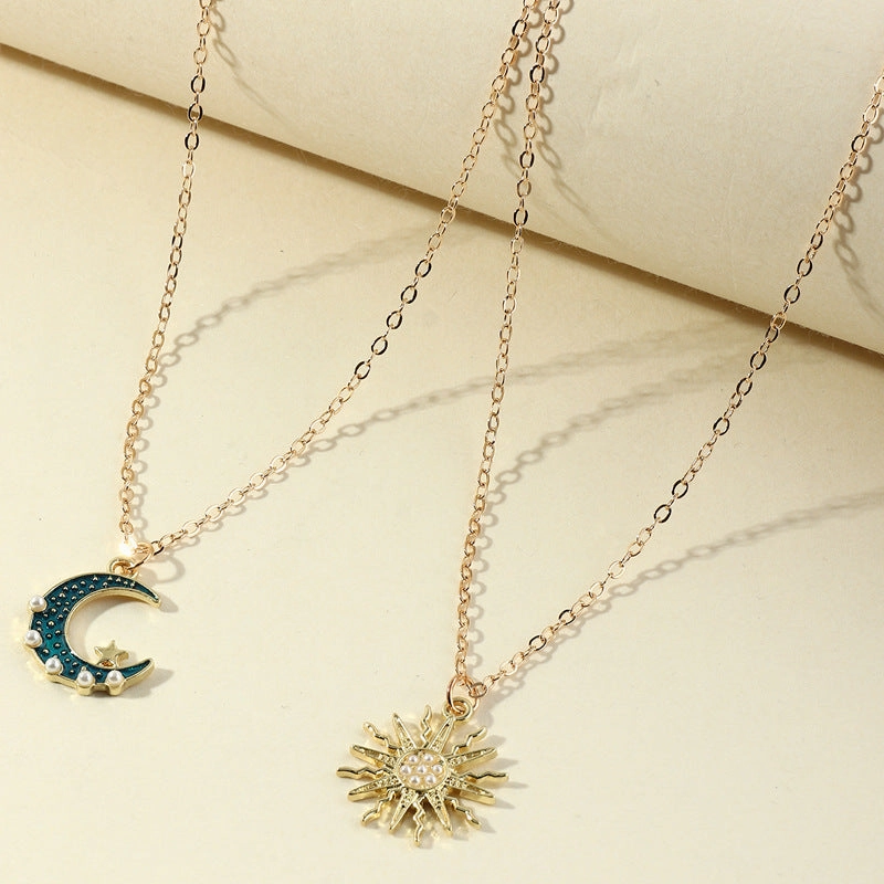 Wholesale Personalized Pearl Sun Moon Necklace Alloy