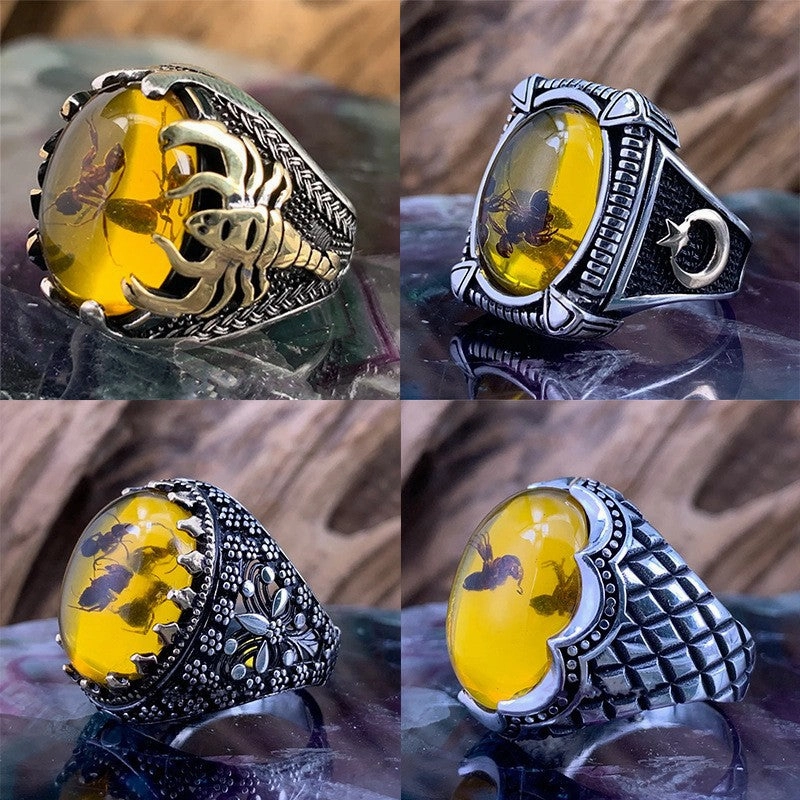 Wholesale Personalized Retro Two tone Black Agate Rings