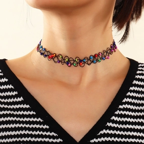 Wholesale Personalized Rice Bead Elastic Necklace Plastic