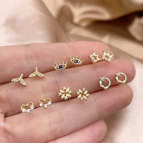 Wholesale Petite Gold Crown 925 Sterling Silver Earrings