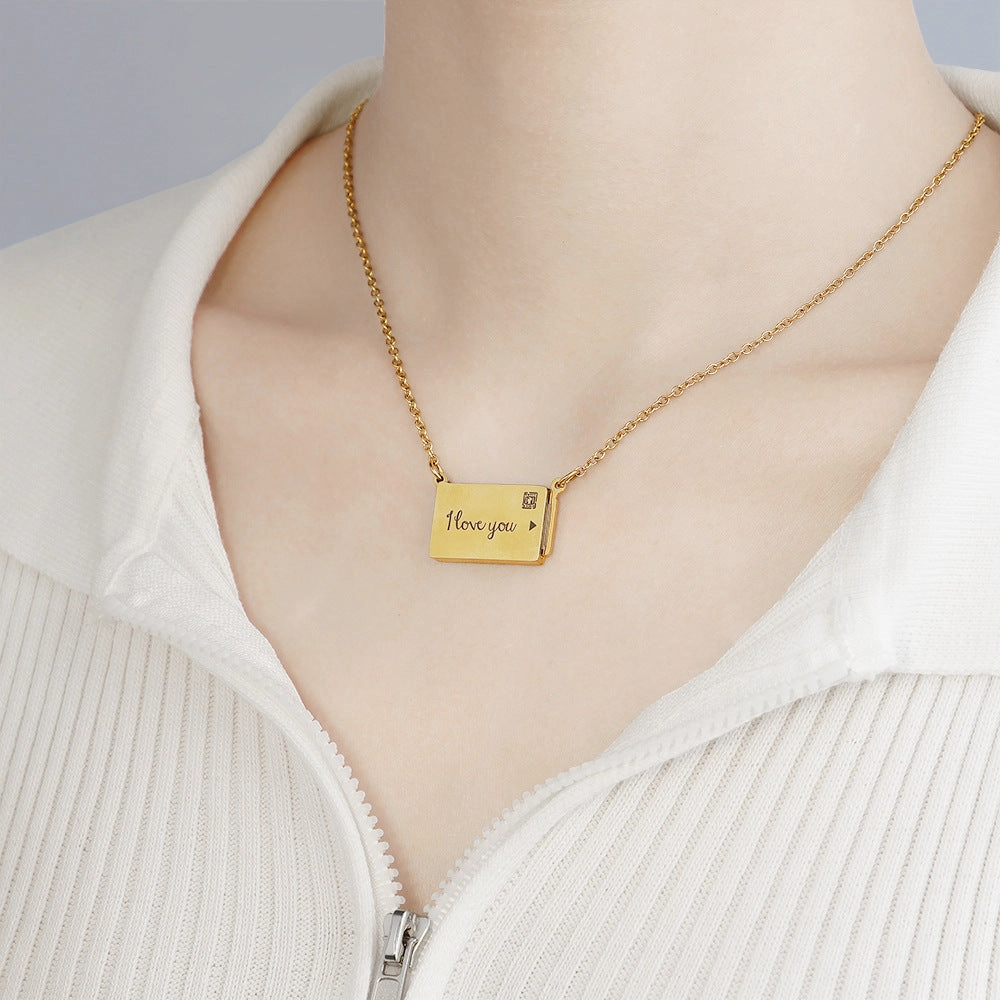 Wholesale Photo Envelopes English Collarbone Stainless Steel Necklace