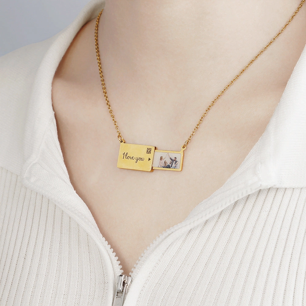 Wholesale Photo Envelopes English Collarbone Stainless Steel Necklace