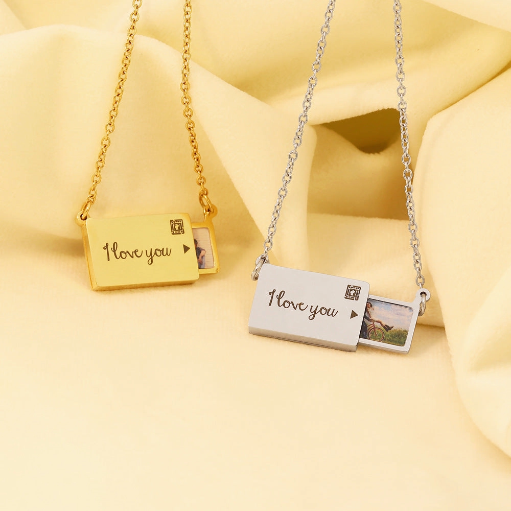 Wholesale Photo Envelopes English Collarbone Stainless Steel Necklace