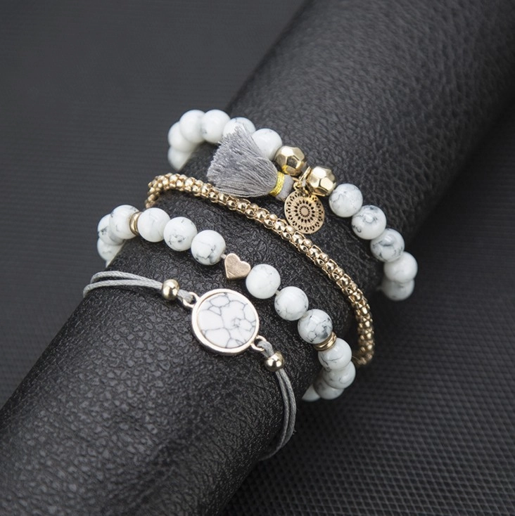 Wholesale Pine Stone Tassel Round Stone Bracelet