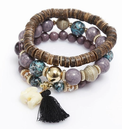 Wholesale Pinestone Wood Leather Bracelet