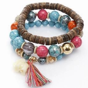 Wholesale Pinestone Wood Leather Bracelet