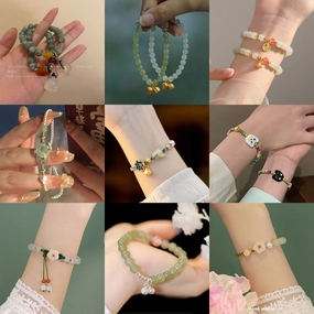 Wholesale Ping An Buckle Imitation Hetian Jade Crystal Beaded Flower Bracelet