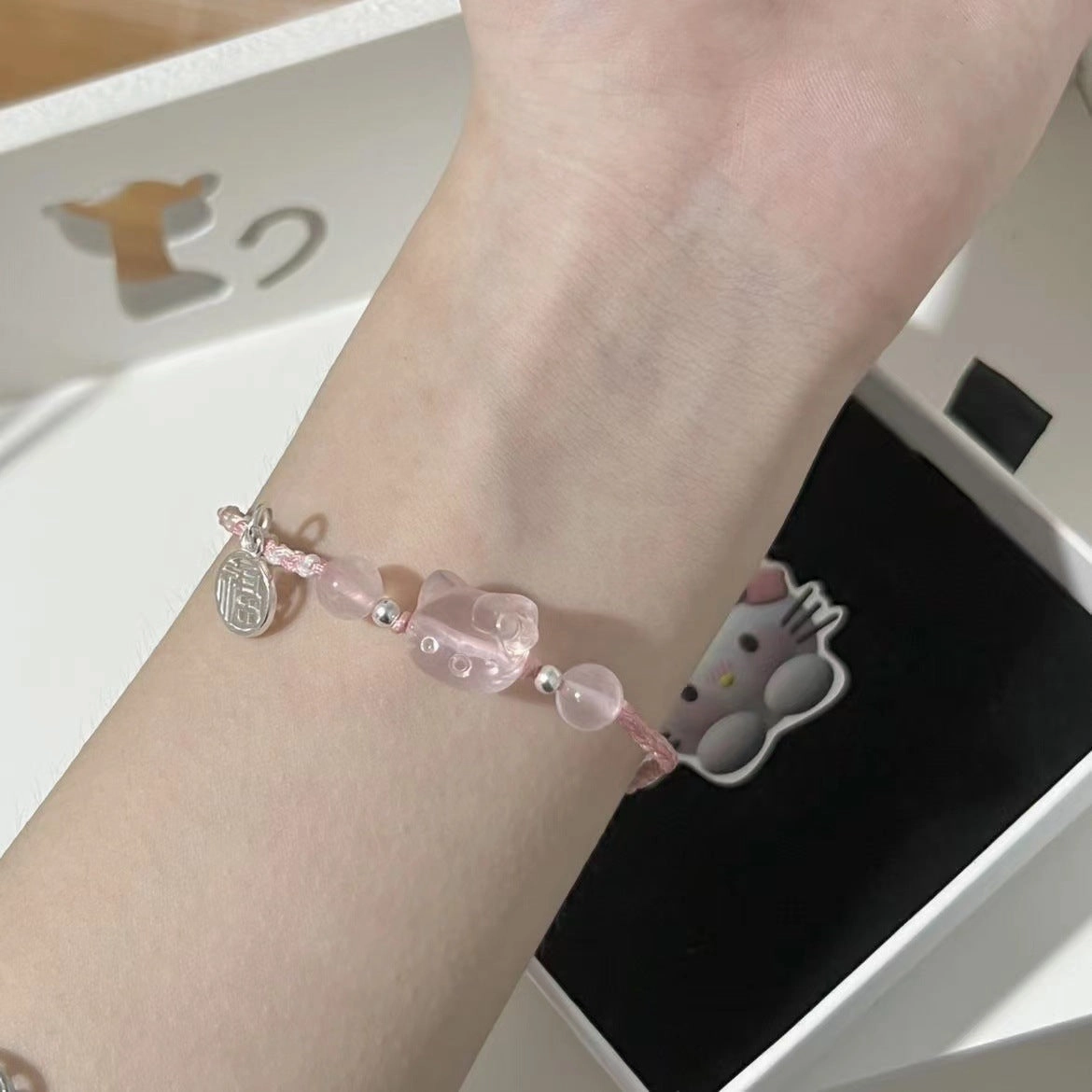 Wholesale Ping An Buckle Imitation Hetian Jade Crystal Beaded Flower Bracelet