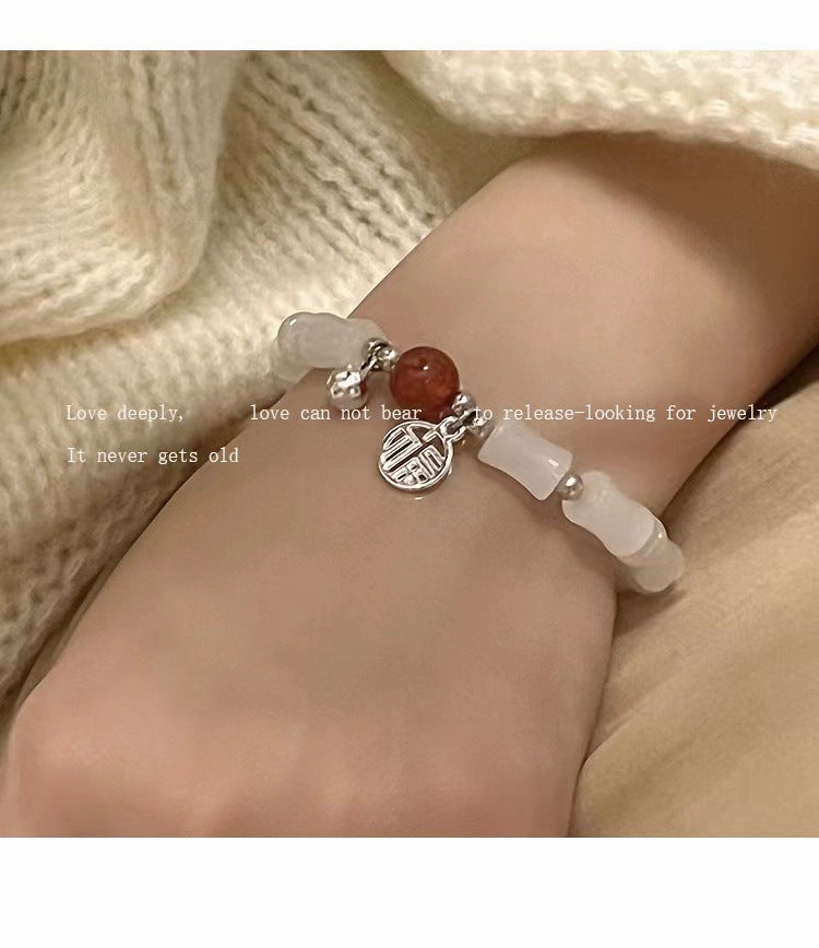 Wholesale Ping An Buckle Imitation Hetian Jade Crystal Beaded Flower Bracelet