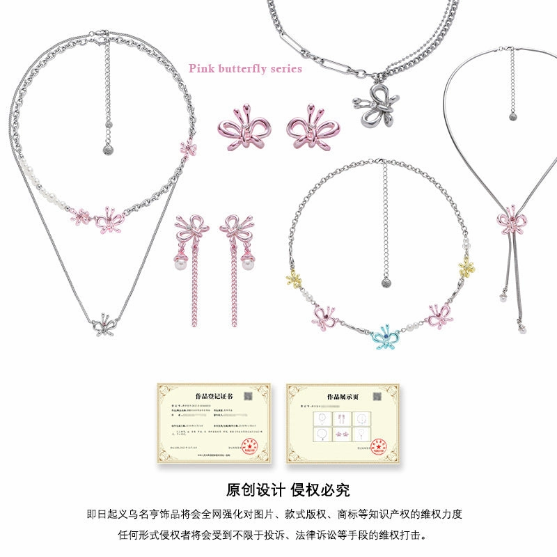 Wholesale Pink Butterfly Stacked Pearl Fashion High-end Necklace