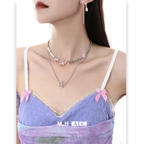 Wholesale Pink Butterfly Stacked Pearl Fashion High-end Necklace