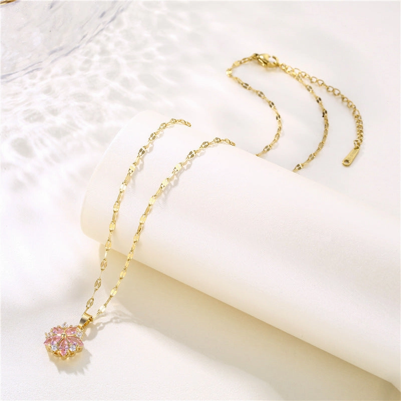 Wholesale Pink Cherry Blossom Necklace Titanium Steel