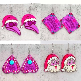 Wholesale Pink Christmas Playing Cards Santa Claus Double Sided Acrylic Earrings