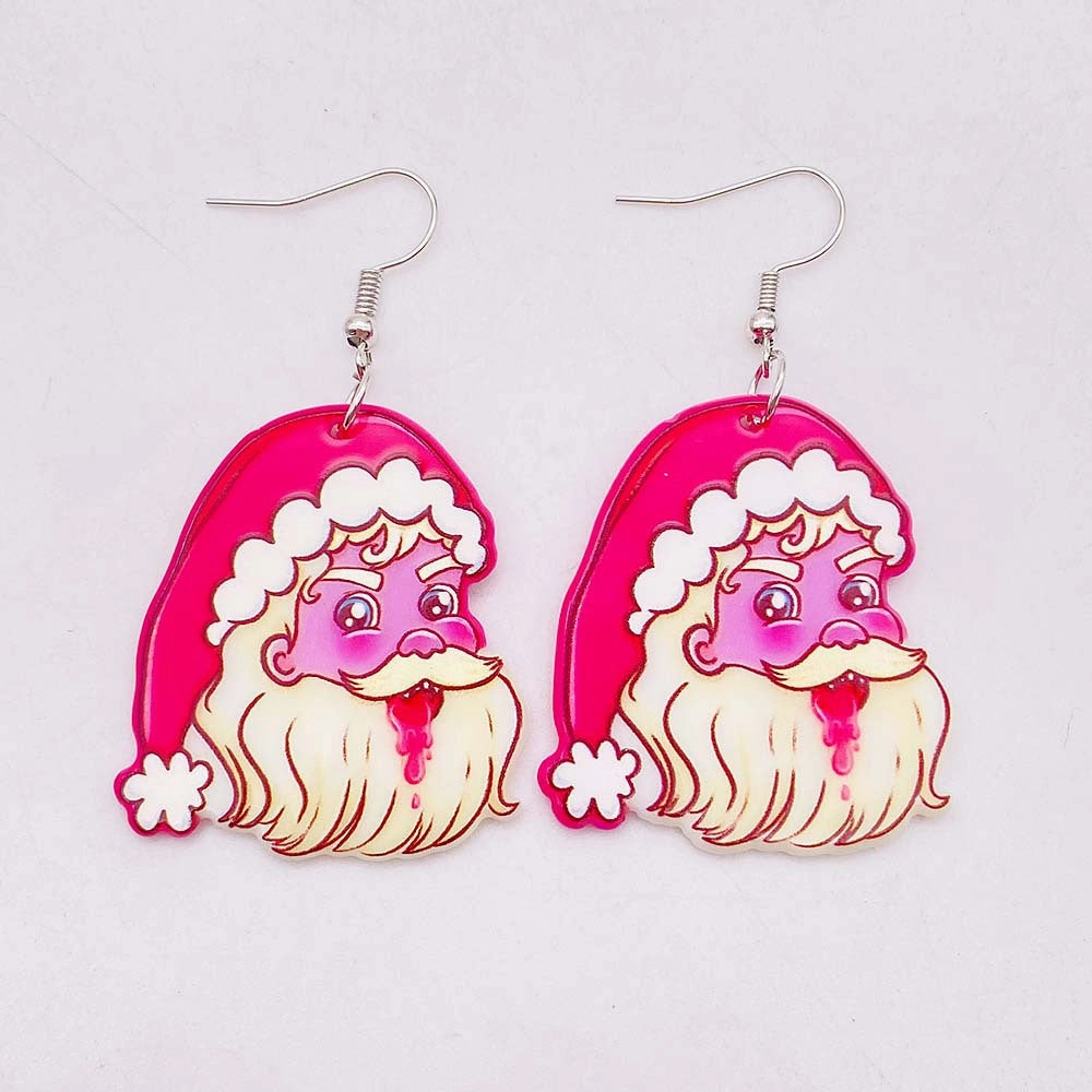 Wholesale Pink Christmas Playing Cards Santa Claus Double Sided Acrylic Earrings