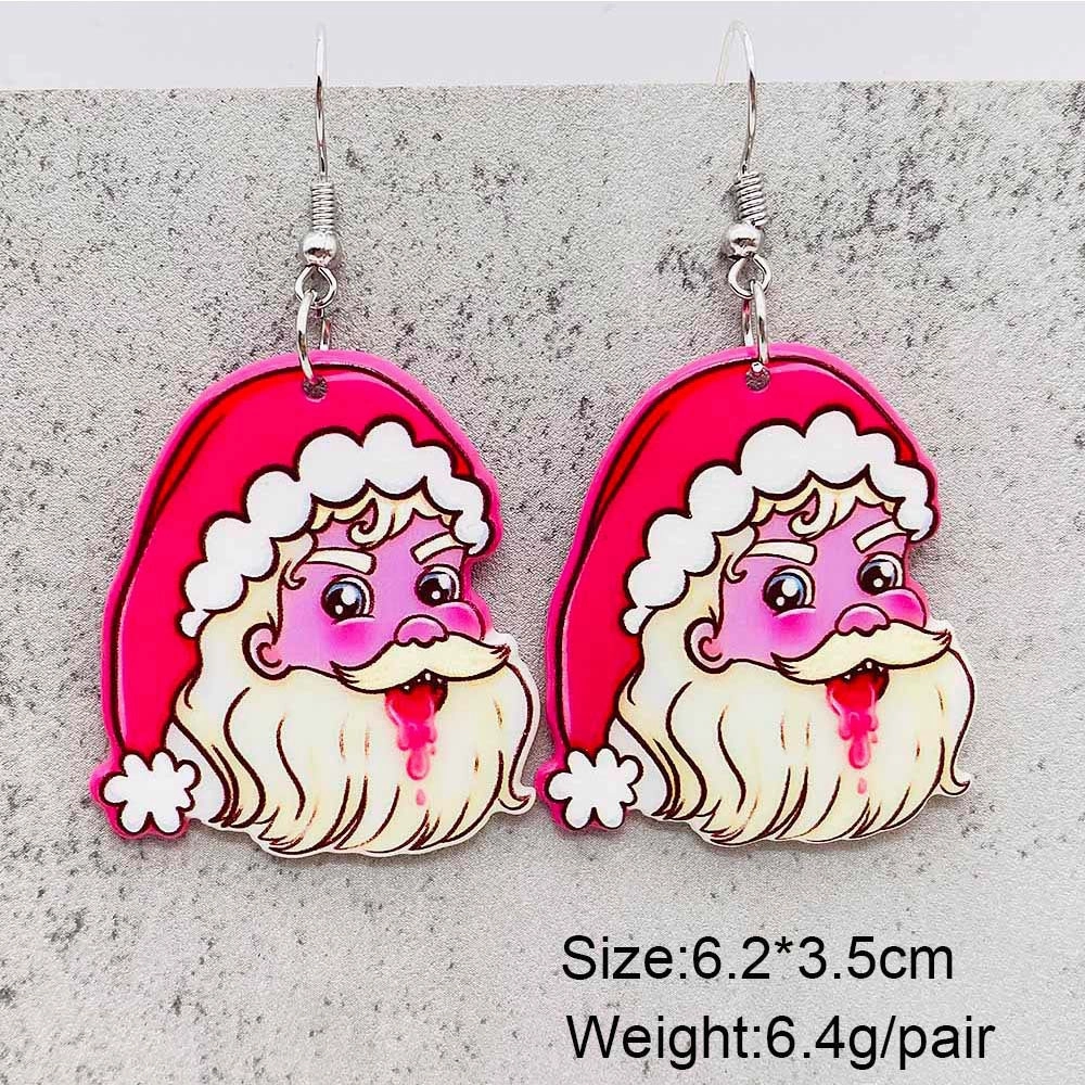Wholesale Pink Christmas Playing Cards Santa Claus Double Sided Acrylic Earrings