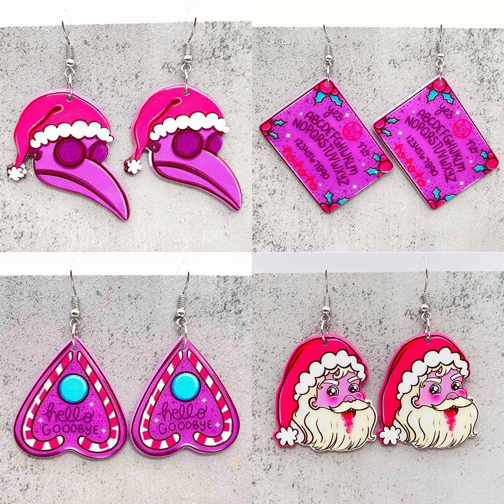 Wholesale Pink Christmas Playing Cards Santa Claus Double Sided Acrylic Earrings