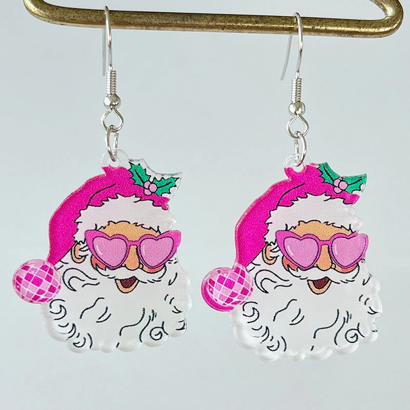 Wholesale Pink Christmas Santa Claus Christmas Tree Football Vintage Acrylic Earrings