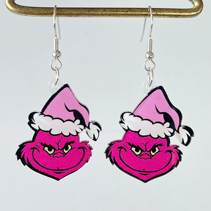 Wholesale Pink Christmas Santa Claus Christmas Tree Football Vintage Acrylic Earrings