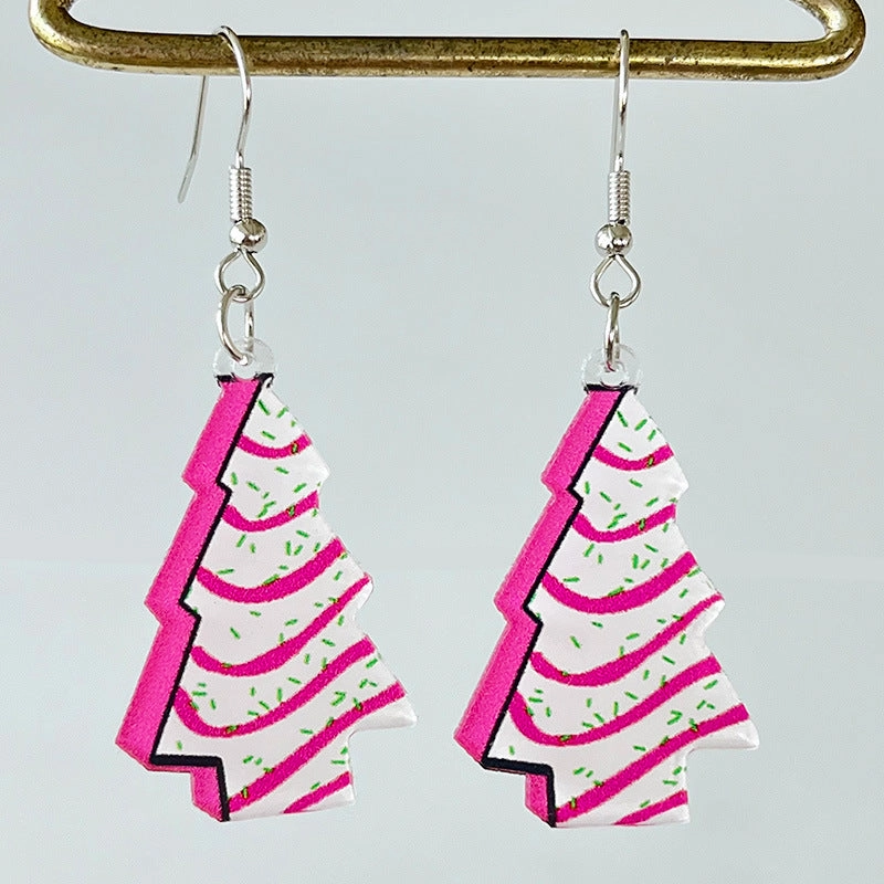 Wholesale Pink Christmas Santa Claus Christmas Tree Football Vintage Acrylic Earrings