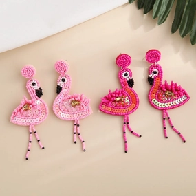 Wholesale Pink Flamingo Fabric Art Rice Beads Handmade Tassel Earrings