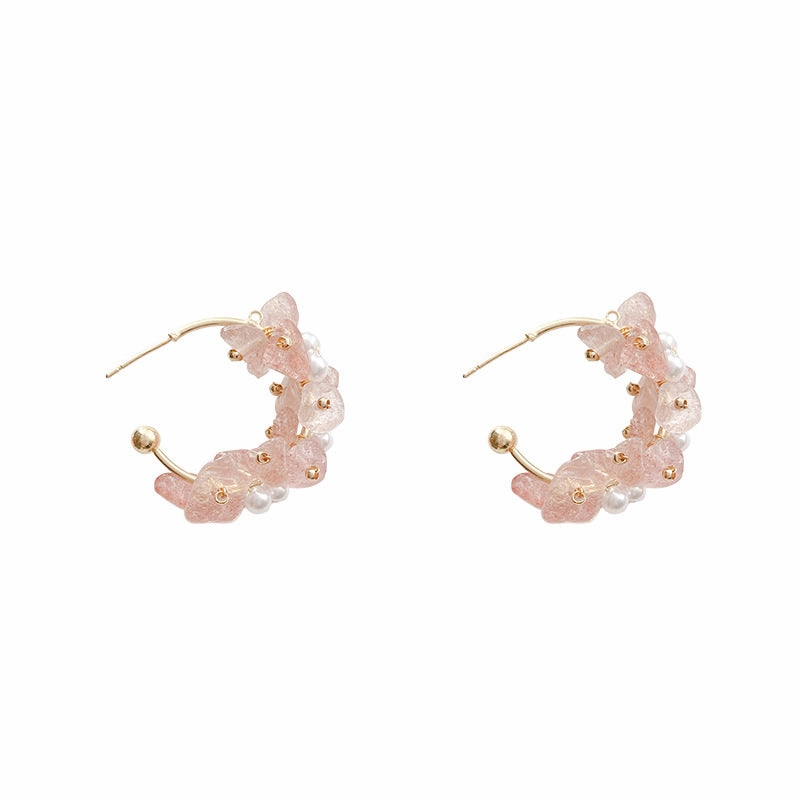 Wholesale Pink Gemstone S925 Silver Needle Copper Earrings
