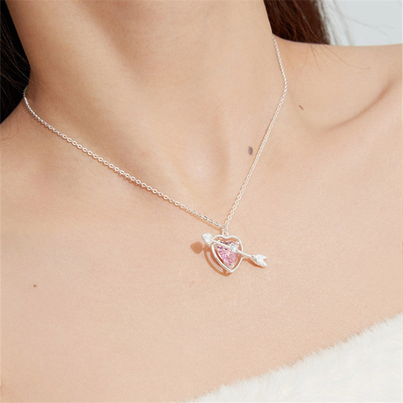 Wholesale Pink Heart Gemstone Copper Necklaces