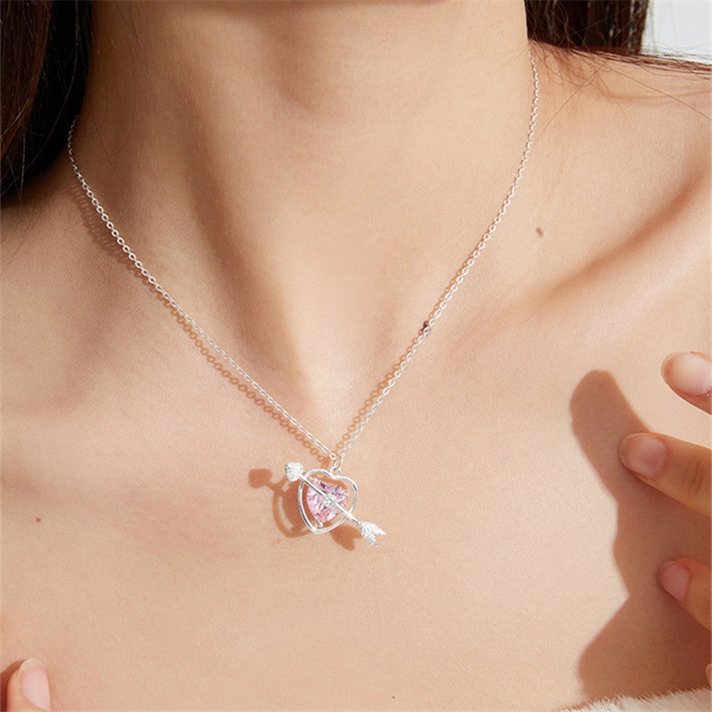 Wholesale Pink Heart Gemstone Copper Necklaces