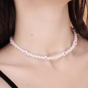 Wholesale Pink Heart Pearl Necklace