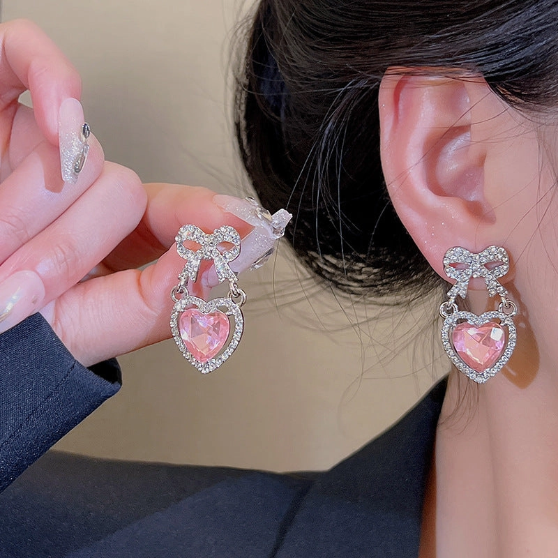 Wholesale pink love bow diamond earrings