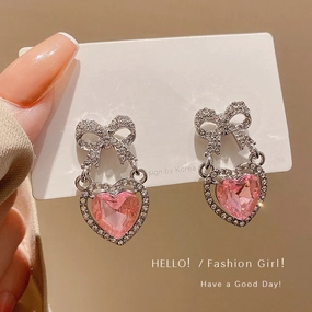Wholesale pink love bow diamond earrings