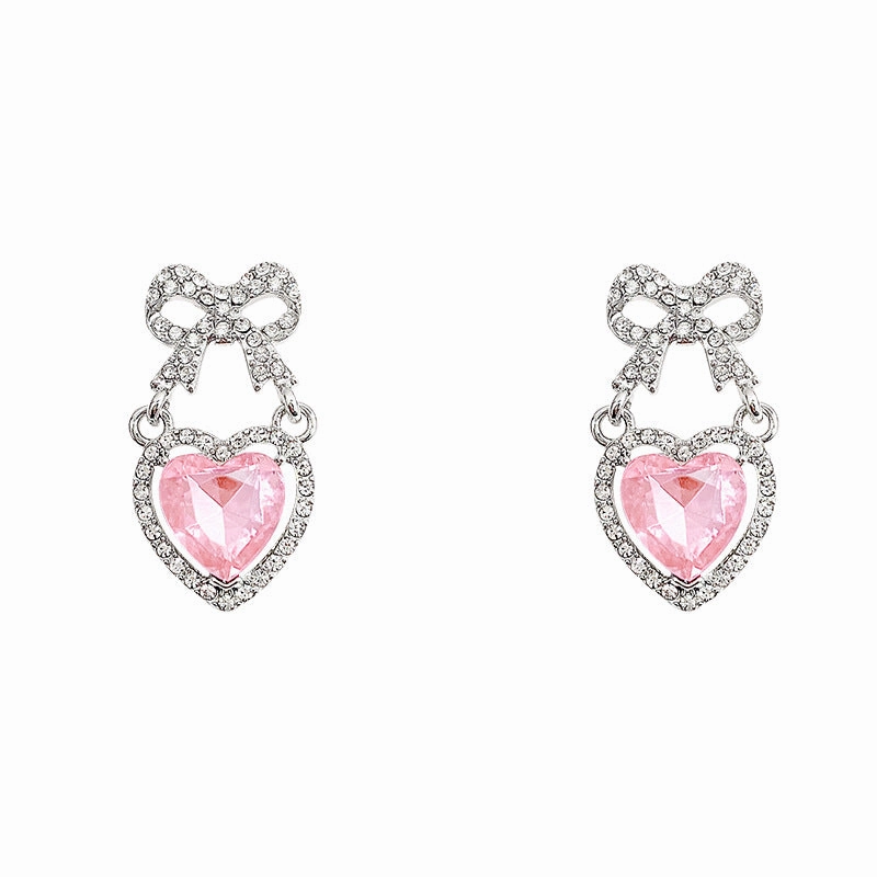 Wholesale pink love bow diamond earrings
