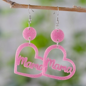 Wholesale Pink MAMA hollow heart disc double-sided earrings
