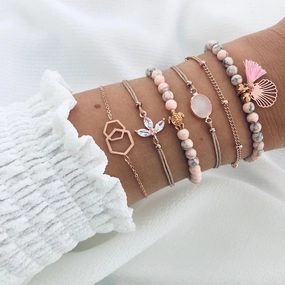 Wholesale Pink Pattern Tassel Alloy Bracelet Set of 6