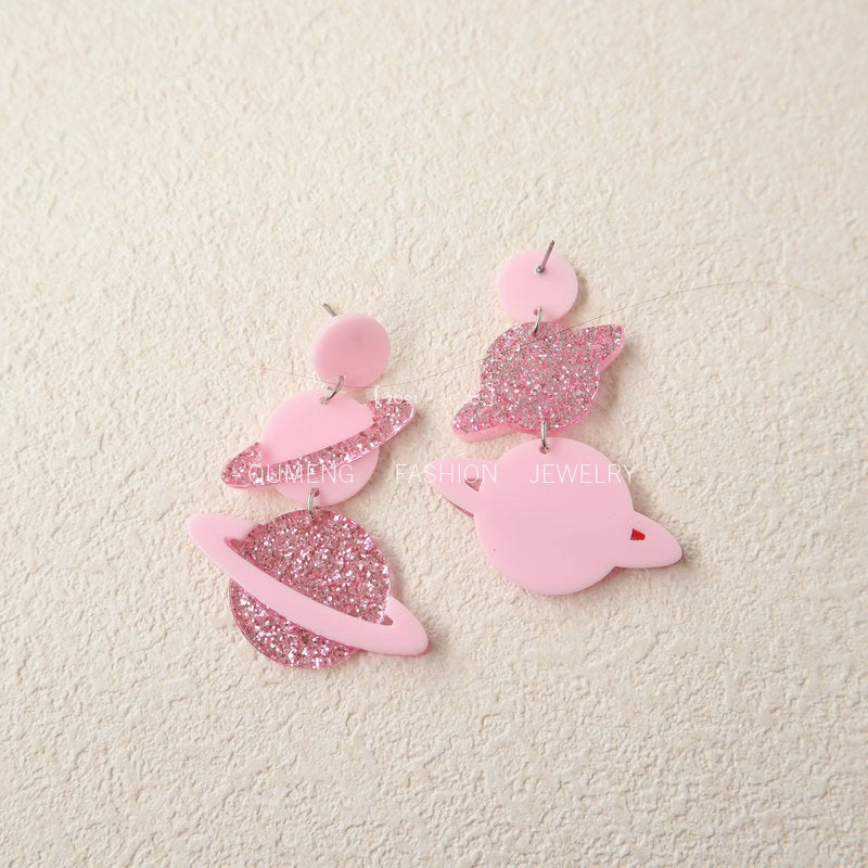 Wholesale Pink Planet Acrylic Earrings