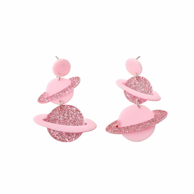 Wholesale Pink Planet Acrylic Earrings